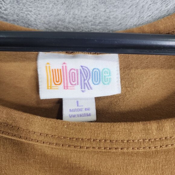 Womens Brown LuLaRoe High-Low Hem Shirt Dress Short Sleeve Crew Neck Size L - Picture 6 of 11